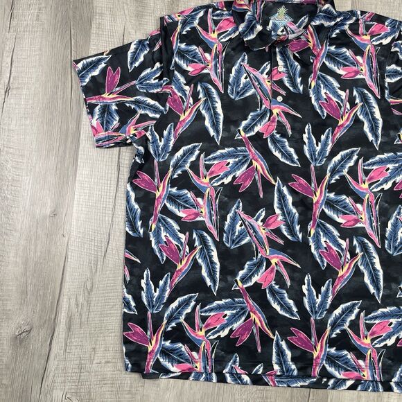 Chubbies Performance Polo Shirt Men XL Tropical Short Sleeve Pink Black Resort Q - Picture 2 of 7